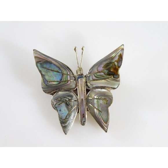 Vintage Butterfly Pin Abalone Inlay Sterling Silver Taxco Mexico RS 925 - Picture 1 of 6